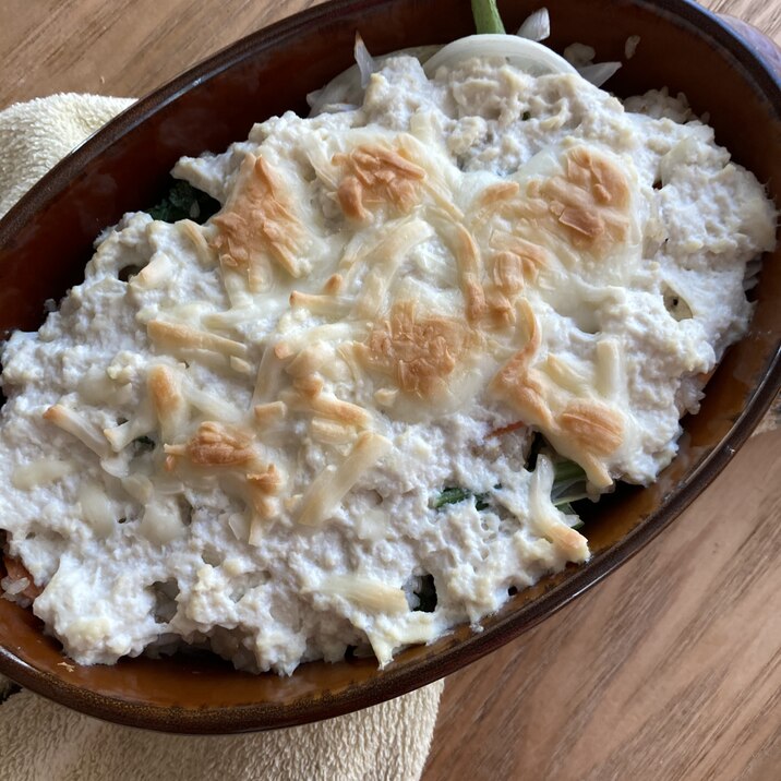 豆腐と豆乳のほうれん草グラタン!小麦粉なし!